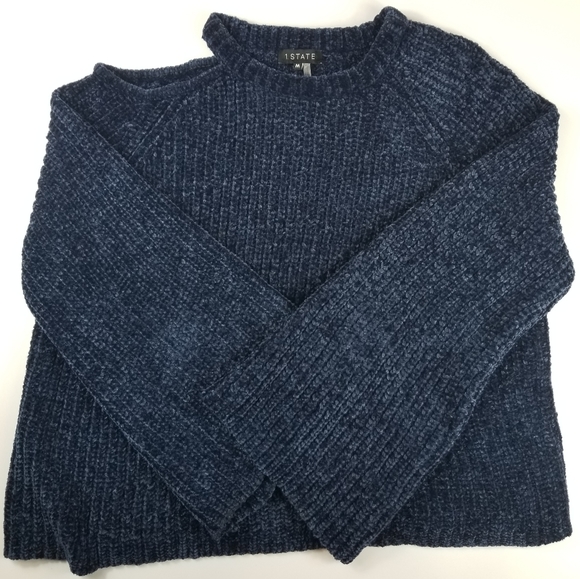 1. State Split Neck Cold Shoulder Chenille Sweater - Picture 3 of 8